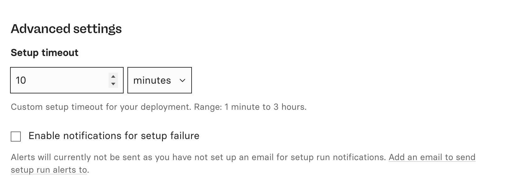 Setup timeout configuration in deployment settings